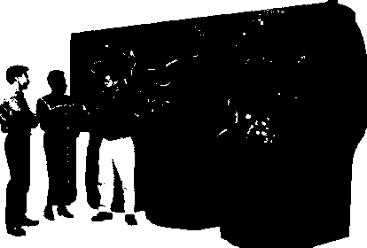 Широкоэкранное изображение молекулярной системы, созданное с помощью трехканального центра виртуальной реально-сти SGI 3300W (перепечатано с разрешения компаний Silicon Graphics, Inc. и Molecular Simulations. © 2003, SGI)