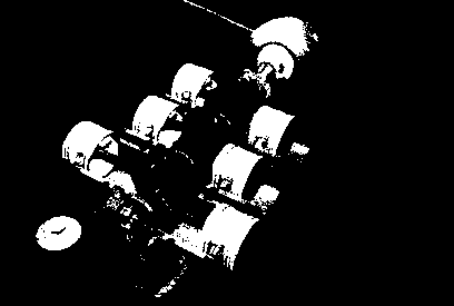 Модель автоматизированного проектирования, показывающая отдельные компоненты двигателя, визуализированная Тедом Мэлоном (Ted Malone), FTI/3D-Magic (перепечатано с разрешения Silicon Graphics, Inc.)