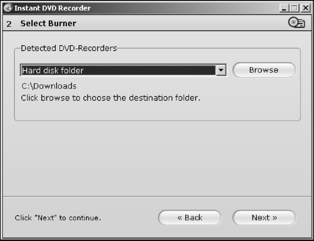 Выбор каталога на жестком диске для записи DVD-фильма