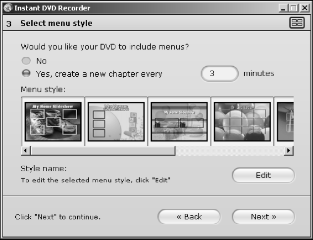 Выбор шаблона для меню DVD-диска