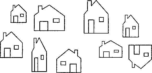 Деревня» из домиков, нарисованных с помощью подпрограммы parameterizedHouse() Пример 2.3.4. Создание рисовальщика ломаных