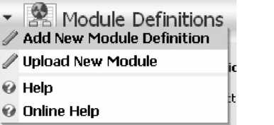 Меню страницы Module Definitions