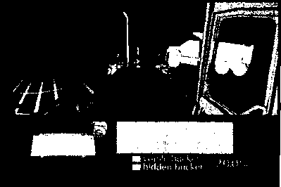 Так водитель видит ковш трактора, составленный из нескольких частей с целью создания широкого угла обзора на обычном мониторе ( перепечатано с разрешения Национального центра суперкомпьютерных приложений Иллинойского университета в Урбана-Шампейн и компании Caterpillar, Inc.)
