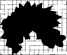 Покрытие квадратиками объекта неправильной формы масштабным коэффициентом в можно покрыть квадратами или кубами. Затем подсчитывается число п покрывающих клеток и с помощью уравнения (8.107) оценивается фрактальная размерность. Самоаффинные объекты покрываются не квадратными, а прямоугольными клетками, поскольку в разных направлениях используются различные масштабные коэффициенты. В этом случае фрактальная размерность оценивается с использованием числа клеток п и параметров аффинного преобразования.