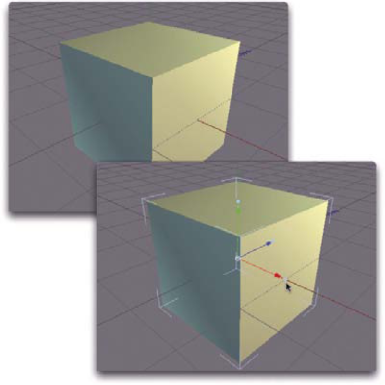 Невыделенный (вверху) и выделенный (внизу) куб