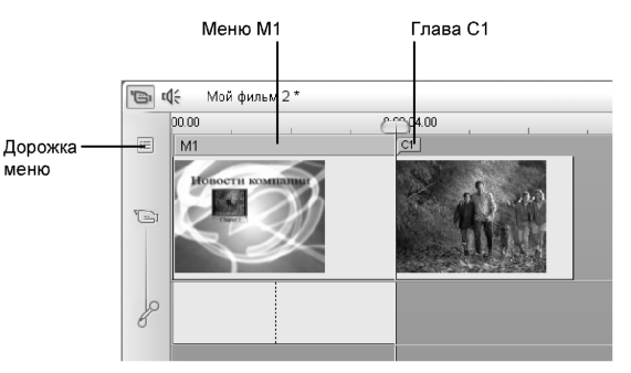 Видеодорожка в режиме создания меню диска