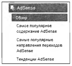 Меню AdSense в Google Analytics